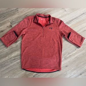 Under Armour ColdGear Loose Fit 1/2 Zip Pullover Mens Small Heather Orange Red